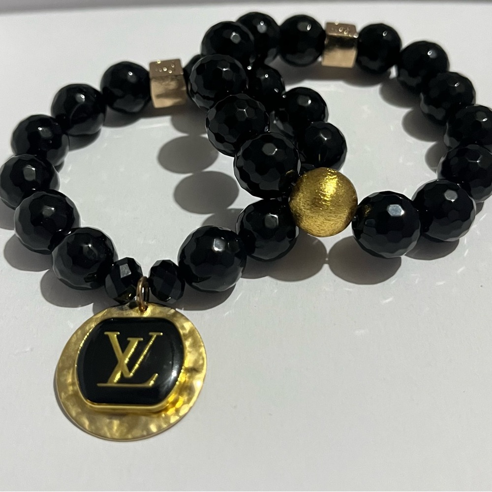 Louis Vuitton Black and Gold Beaded Bracelet Set